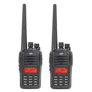 Kit 2 statii radio portabile PNI PMR R18, 446MHz, 0.5W, 128 canale, 16 PMR si tonuri 50 CTCSS si 104 DCS, Radio FM, prog